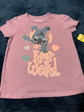 Disney Girls' Lavender Stitch Graphic Tee with Hearts